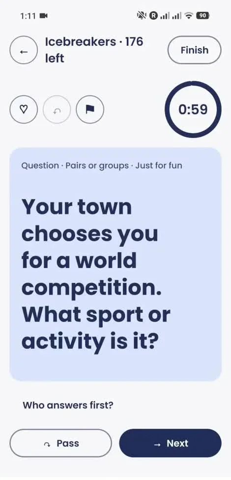 An Icebreakers question during play